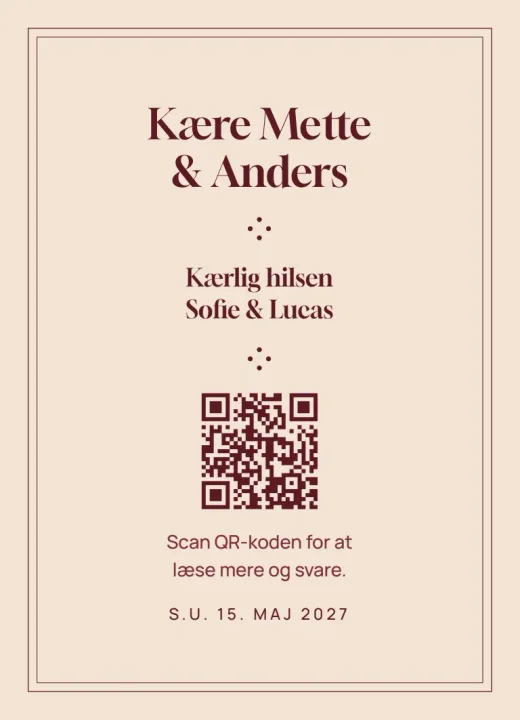 Bagsiden: Kære Mette & Anders og husstandens egen QR-kode