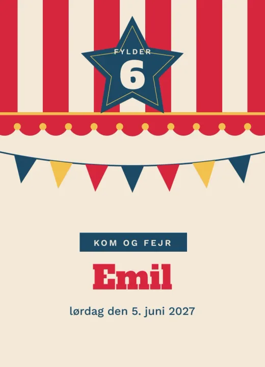 Forsiden af invitationen Cirkus til Hanne