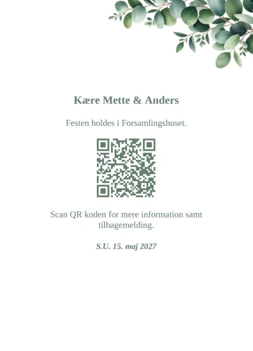 Bagsiden: Kære Mette & Anders og husstandens egen QR-kode til svar