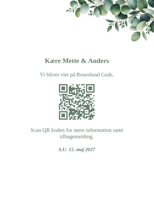 Bagsiden: Kære Mette & Anders og husstandens egen QR-kode