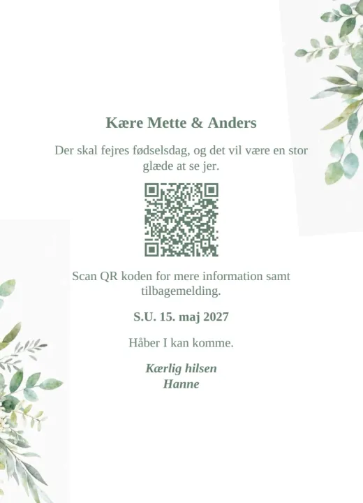 Bagsiden: Kære Mette & Anders og husstandens egen QR-kode