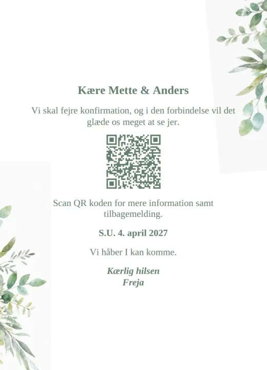 Bagsiden: Kære Mette & Anders og husstandens egen QR-kode