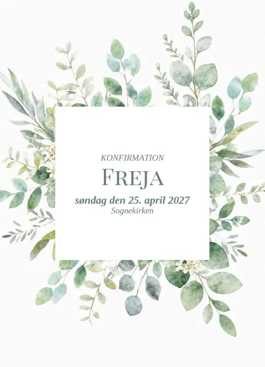 Forsiden af invitationen Grønne blade til Freja