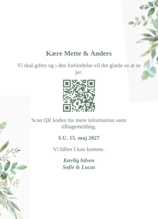 Bagsiden: Kære Mette & Anders og husstandens egen QR-kode