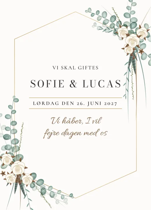 Forsiden af invitationen Hexagon til Sofie & Lucas
