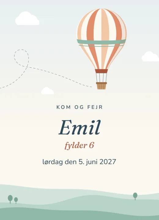 Forsiden af invitationen Luftballon til Hanne
