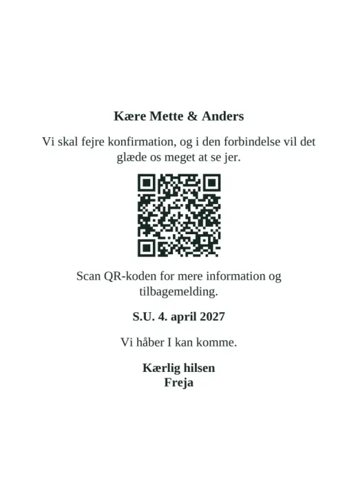 Bagsiden: Kære Mette & Anders og husstandens egen QR-kode