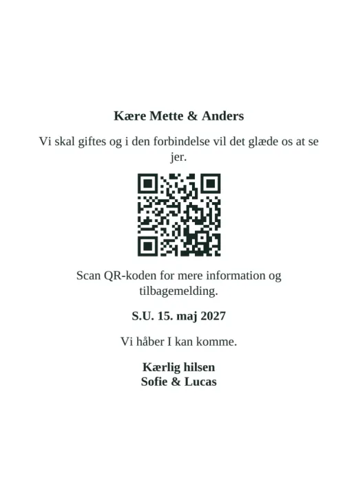 Bagsiden: Kære Mette & Anders og husstandens egen QR-kode