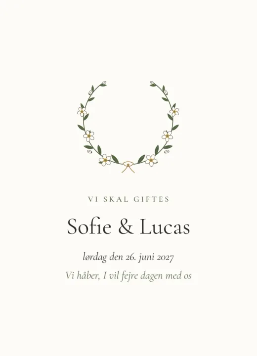 Forsiden af invitationen Fleur d'oranger til Sofie & Lucas