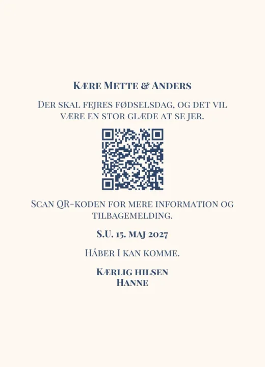 Bagsiden: Kære Mette & Anders og husstandens egen QR-kode