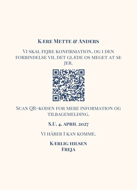 Bagsiden: Kære Mette & Anders og husstandens egen QR-kode