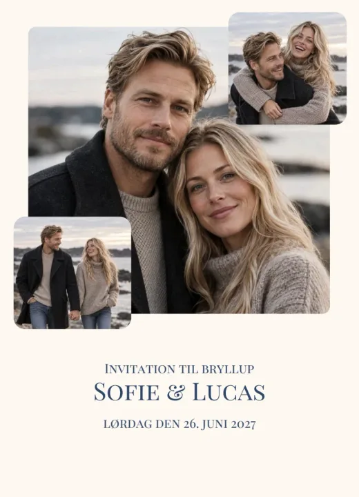 Forsiden af invitationen Billedeksplosion til Sofie & Lucas