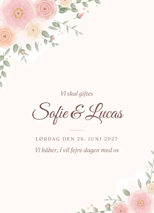 Forsiden af invitationen Rosé til Sofie & Lucas