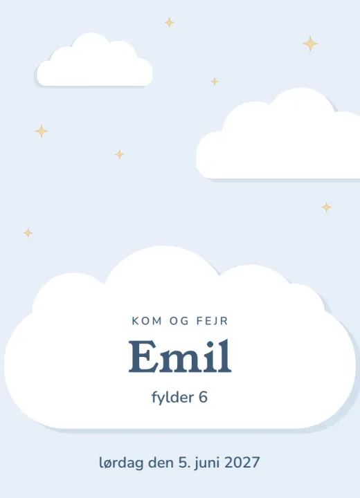 Forsiden af invitationen Skyer til Hanne