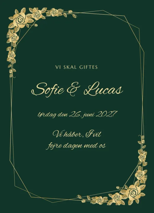 Forsiden af invitationen Smaragd til Sofie & Lucas